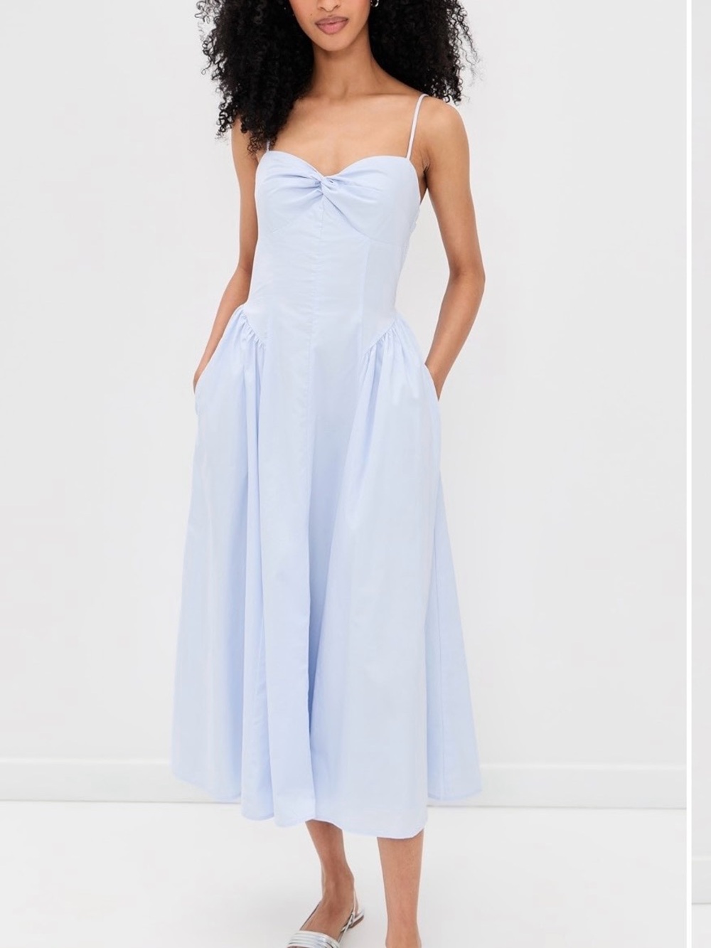 NIA NWT S DESTENE Light Blue Spaghetti-Strap OPEN BACK COTTON Midi Dress